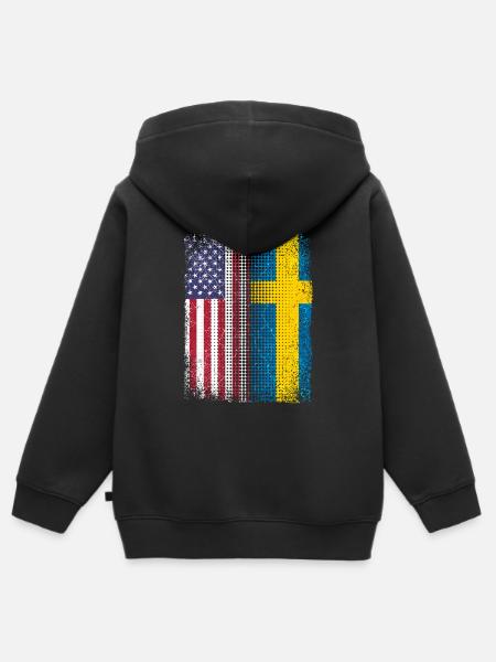 Flaga Szwecji i USA dumy ojczyzny - Hoodie Premium med dragkedja barn ekologisk - svart