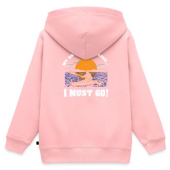 Kajak Shirt My Kayak is calling - Sweat Premium à capuche zippé enfant bio - rose - Dos - AI Model Kid Female (0cm)