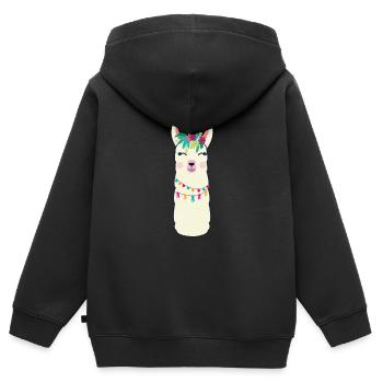 Lama - Kinder Premium Organic Zip Hoodie - Schwarz - Hinten - AI Model Kid Male (0cm)