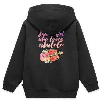 Uke Guitar Gift I Guitariste Ukulele Hawaï - Sweat Premium à capuche zippé enfant bio - noir - Dos - AI Model Kid Male (0cm)