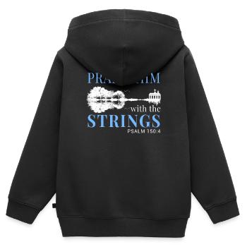 Loben Sie ihn mit den Schnüren. - Kinder Premium Organic Zip Hoodie - Schwarz - Hinten - AI Model Kid Male (0cm)