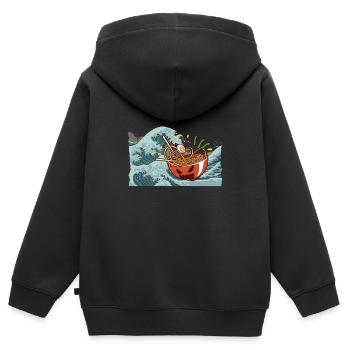 Vague Ramen Kanagawa - Sweat Premium à capuche zippé enfant bio - noir - Dos - AI Model Kid Male (0cm)