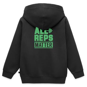 Haltère haltérophile - Sweat Premium à capuche zippé enfant bio - noir - Dos - AI Model Kid Male (0cm)