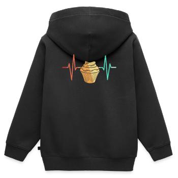 Cupcake Muffin Törtchen Herzschlag EKG - Kinder Premium Organic Zip Hoodie - Schwarz - Hinten - AI Model Kid Male (0cm)