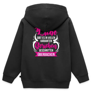 Käse - Liebe Gibt Es In Vielen Varianten - Kinder Premium Organic Zip Hoodie - Schwarz - Hinten - AI Model Kid Male (0cm)