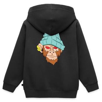 Visage chimpanzé crâne - Sweat Premium à capuche zippé enfant bio - noir - Dos - AI Model Kid Male (0cm)