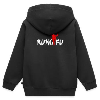 Kung Fu - Kinder Premium Organic Zip Hoodie - Schwarz - Hinten - AI Model Kid Male (0cm)