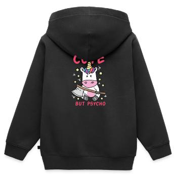 Cute but Psycho Licorne folle avec une beireur - Sweat Premium à capuche zippé enfant bio - noir - Dos - AI Model Kid Male (0cm)