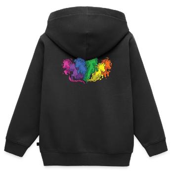 Pferde Regenbogen Galopp Cartoon - Kinder Premium Organic Zip Hoodie - Schwarz - Hinten - AI Model Kid Male (0cm)