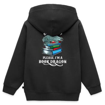 Bookworm? S'il te plait, je suis un livre dragon - Sweat Premium à capuche zippé enfant bio - noir - Dos - AI Model Kid Male (0cm)