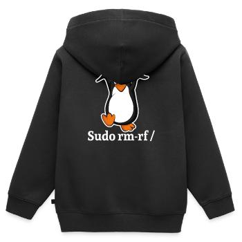 Tux Linux Pinguin Sudo Rm Rf | Computerfreak Hack - Kinder Premium Organic Zip Hoodie - Schwarz - Hinten - AI Model Kid Male (0cm)