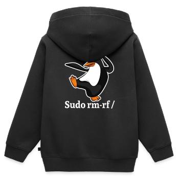 Tux Linux Pinguin Sudo Rm Rf | Computerfreak Hack - Kinder Premium Organic Zip Hoodie - Schwarz - Hinten - AI Model Kid Male (0cm)