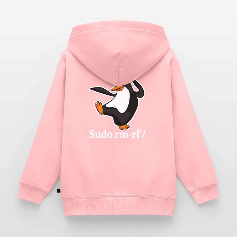 Tux Linux Pingouin Sudo Rm Rf | Computerfreak Hack Sweat Premium à capuche zippé enfant bio