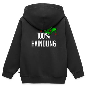 100 Prozent Haindling Joker Cap - Kinder Premium Organic Zip Hoodie - Schwarz - Hinten - AI Model Kid Male (0cm)