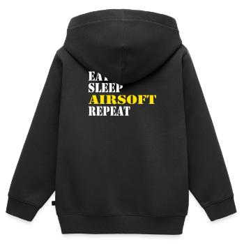 eat sleep airsoft repeat - Sweat Premium à capuche zippé enfant bio - noir - Dos - AI Model Kid Male (0cm)