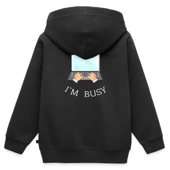 I’M BUSY Gift Idea - Sweat Premium à capuche zippé enfant bio - noir - Dos - AI Model Kid Male (0cm)