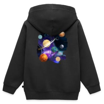 Planets Grafik fertig - Kinder Premium Organic Zip Hoodie - Schwarz - Hinten - AI Model Kid Male (0cm)
