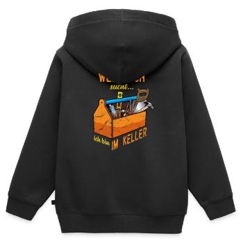 Qui me cherche Je suis dans le sous-sol hobby artisan - Sweat Premium à capuche zippé enfant bio - noir - Dos - AI Model Kid Male (0cm)