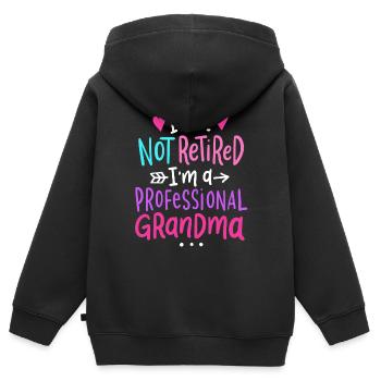 Grand-mère retraitée grand-mère - Sweat Premium à capuche zippé enfant bio - noir - Dos - AI Model Kid Male (0cm)