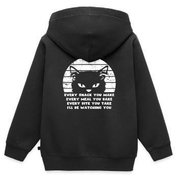 Chat affamé - Sweat Premium à capuche zippé enfant bio - noir - Dos - AI Model Kid Male (0cm)