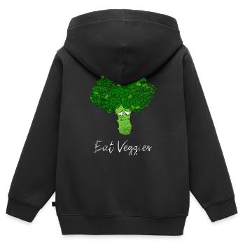 Mangez des légumes brocoli légumes - Sweat Premium à capuche zippé enfant bio - noir - Dos - AI Model Kid Male (0cm)