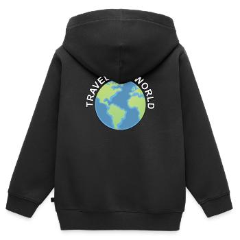 Voyage dans le monde Voyage dans le monde - Sweat Premium à capuche zippé enfant bio - noir - Dos - AI Model Kid Male (0cm)