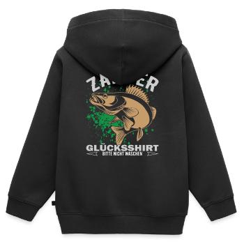 Zander Glücksshirt - Kinder Premium Organic Zip Hoodie - Schwarz - Hinten - AI Model Kid Male (0cm)