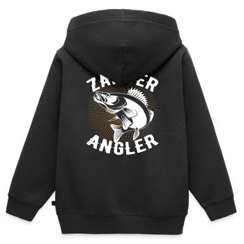 Zander Angler - Kinder Premium Organic Zip Hoodie - Schwarz - Hinten - AI Model Kid Male (0cm)