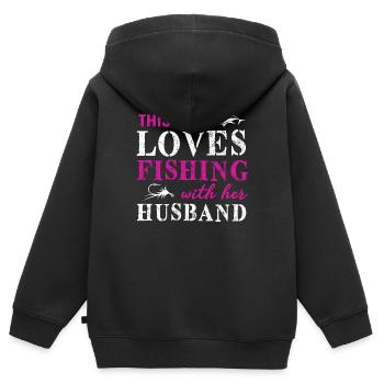 Maedchen Frau angeln anglerin - Kinder Premium Organic Zip Hoodie - Schwarz - Hinten - AI Model Kid Male (0cm)