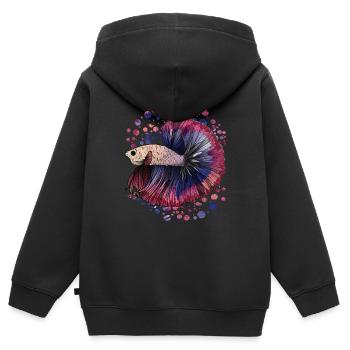 Poissons Poissons Poissons - Sweat Premium à capuche zippé enfant bio - noir - Dos - AI Model Kid Male (0cm)