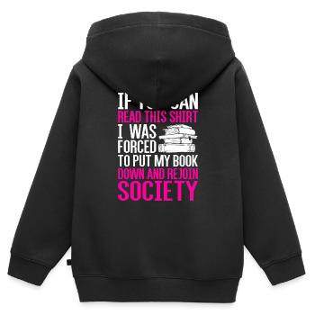 Bücher - Kinder Premium Organic Zip Hoodie - Schwarz - Hinten - AI Model Kid Male (0cm)