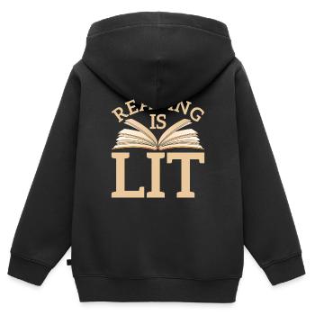 Buch Literatur - Kinder Premium Organic Zip Hoodie - Schwarz - Hinten - AI Model Kid Male (0cm)