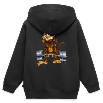 Sport de soulevé de terre de singe - Sweat Premium à capuche zippé enfant bio - noir - Dos - AI Model Kid Male (0cm)