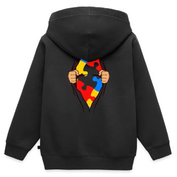 AUTISM SUPERHELD gift for autistic - Kids Premium Organic Zip-up Hoodie - black - Back - AI Model Kid Male (0cm)