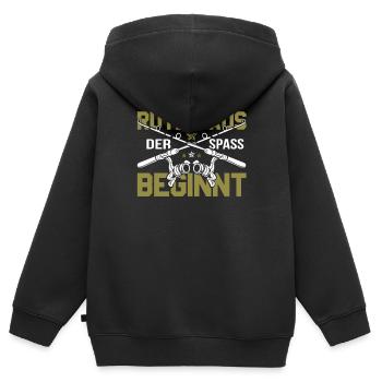 Rute raus der Spaß beginnt. Angeln Fischen - Kinder Premium Organic Zip Hoodie - Schwarz - Hinten - AI Model Kid Male (0cm)