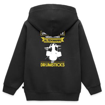 Unterschätze niemals einen alten Mann Schlagzeug - Kinder Premium Organic Zip Hoodie - Schwarz - Hinten - AI Model Kid Male (0cm)