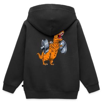 Tyrannosaurus Squat - Kinder Premium Organic Zip Hoodie - Schwarz - Hinten - AI Model Kid Male (0cm)