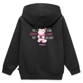 Nur Verrückte Hier Einhorn Humor - Kinder Premium Organic Zip Hoodie - Schwarz - Hinten - AI Model Kid Male (0cm)