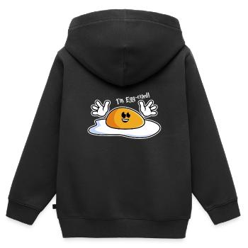 Oeuf excité - Sweat Premium à capuche zippé enfant bio - noir - Dos - AI Model Kid Male (0cm)