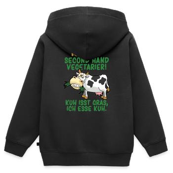 SECOND HAND VEGETARIER FLEISCHESSER HUMOR - Kinder Premium Organic Zip Hoodie - Schwarz - Hinten - AI Model Kid Male (0cm)