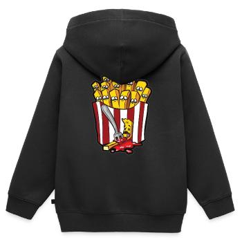 POMMES KETCHUP HUMOUR frites humour comique de bande dessinée - Sweat Premium à capuche zippé enfant bio - noir - Dos - AI Model Kid Male (0cm)