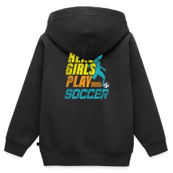Frauenfußball Fußball - Kinder Premium Organic Zip Hoodie - Schwarz - Hinten - AI Model Kid Male (0cm)