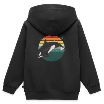 Orque rétro - Sweat Premium à capuche zippé enfant bio - noir - Dos - AI Model Kid Male (0cm)