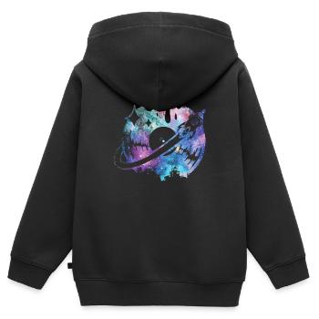 Musique Galaxy Retro Vinyl - Sweat Premium à capuche zippé enfant bio - noir - Dos - AI Model Kid Male (0cm)