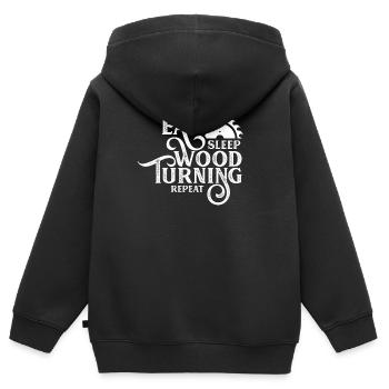 Équipe de tournage sur bois Tournage sur bois Tourneurs sur bois - Sweat Premium à capuche zippé enfant bio - noir - Dos - AI Model Kid Male (0cm)