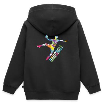 Saut de handball - Sweat Premium à capuche zippé enfant bio - noir - Dos - AI Model Kid Male (0cm)