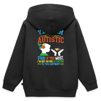 Ja ich bin autistisch - Kinder Premium Organic Zip Hoodie - Schwarz - Hinten - AI Model Kid Male (0cm)