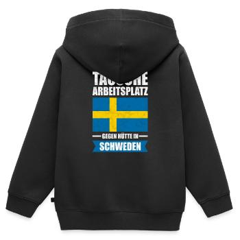 Tausche Arbeitsplatz gegen Hütte in Schweden - Kinder Premium Organic Zip Hoodie - Schwarz - Hinten - AI Model Kid Male (0cm)