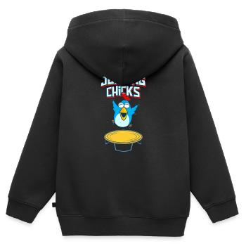 Jumping Chick Trampoline Humour - Sweat Premium à capuche zippé enfant bio - noir - Dos - AI Model Kid Male (0cm)