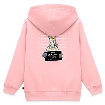 Verbrecher Einhorn Verbrecherfoto Humor Cartoon - Kinder Premium Organic Zip Hoodie - Rosa - Hinten - AI Model Kid Female (0cm)